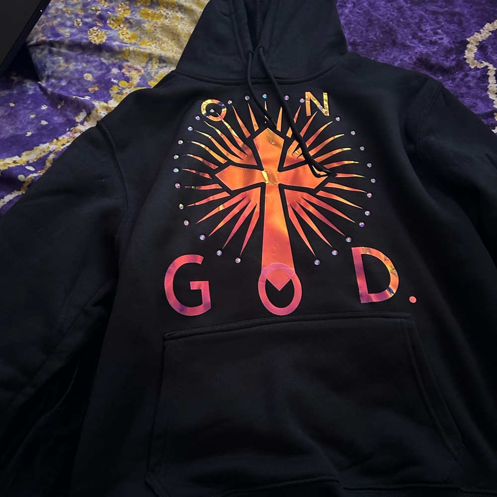 Sold sold ON GOD PERIOD Black Hoodie with Colorful Cross Design